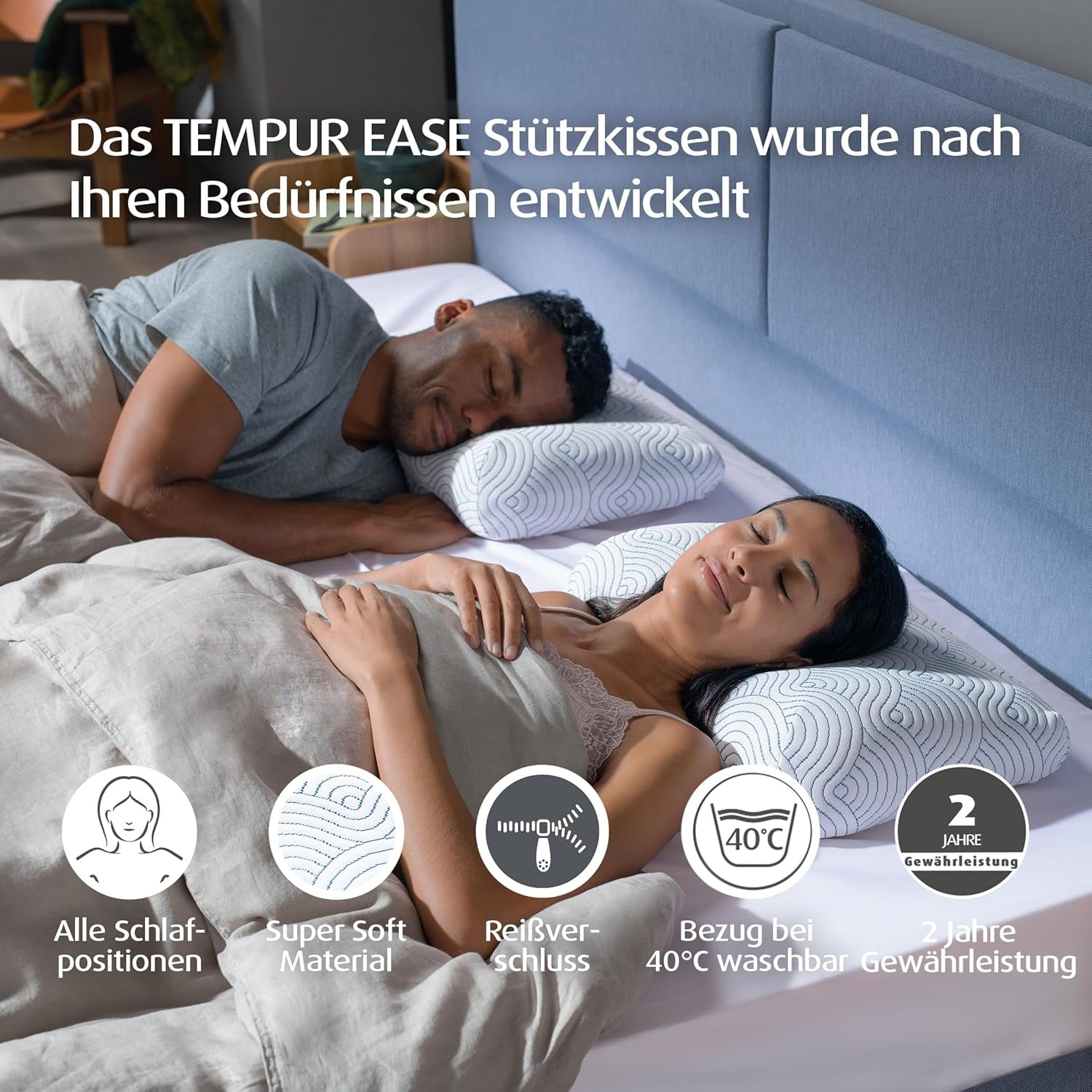 TEMPUR EASE Sovkudde med minnesskum, ergonomisk nackstödskudde för alla sovställningar, fast stöd, 50 X 31 X 10/5 cm, Vita Naty Shop Standardkuddar