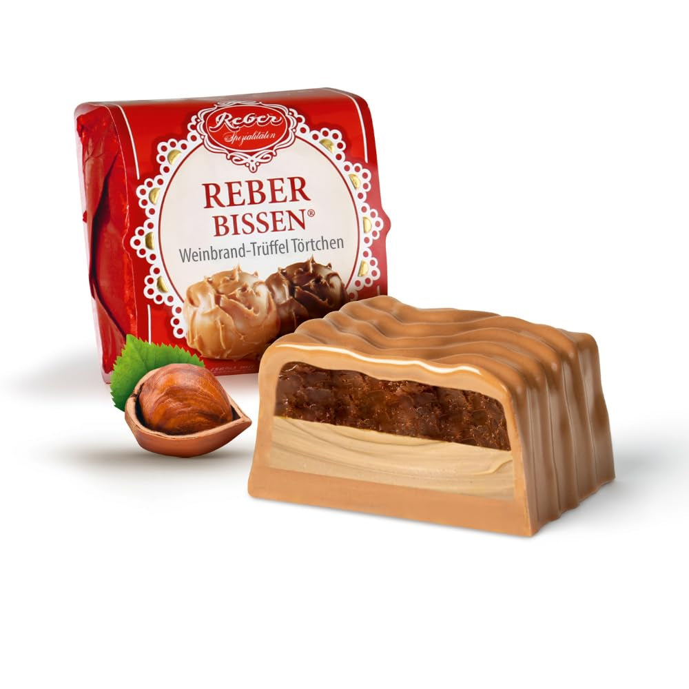 Reber Bites choklad- och tryffelpaj, konjaktryffel på krämig nougat, täckt med delikat alpin mjölkchoklad, 40 g (1 st)