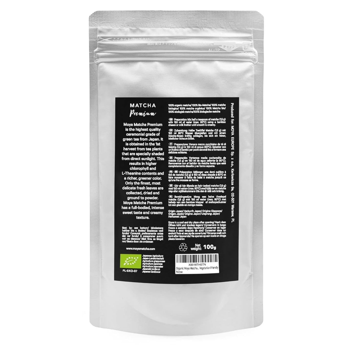 Ekologiskt grönt te Moya Matcha pulver | 100 g premiumkvalitet för ceremoni | Ekologiskt odlat och skördat i Uji, Japan | Matcha grönt tepulver | Perfekt för den japanska vattenteceremonin