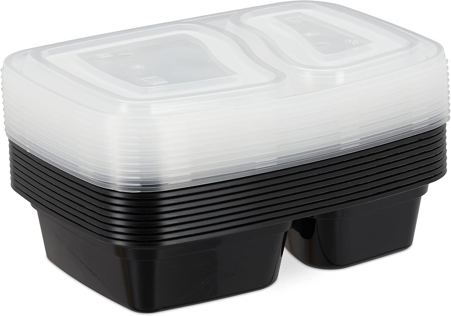 Relaxdays Meal Prep-lådor, set med 10, 2 fack, mikrovågsresistent, 800 ml, plastmatlåda med lock, svarta matförvaringslådor Naty Shop