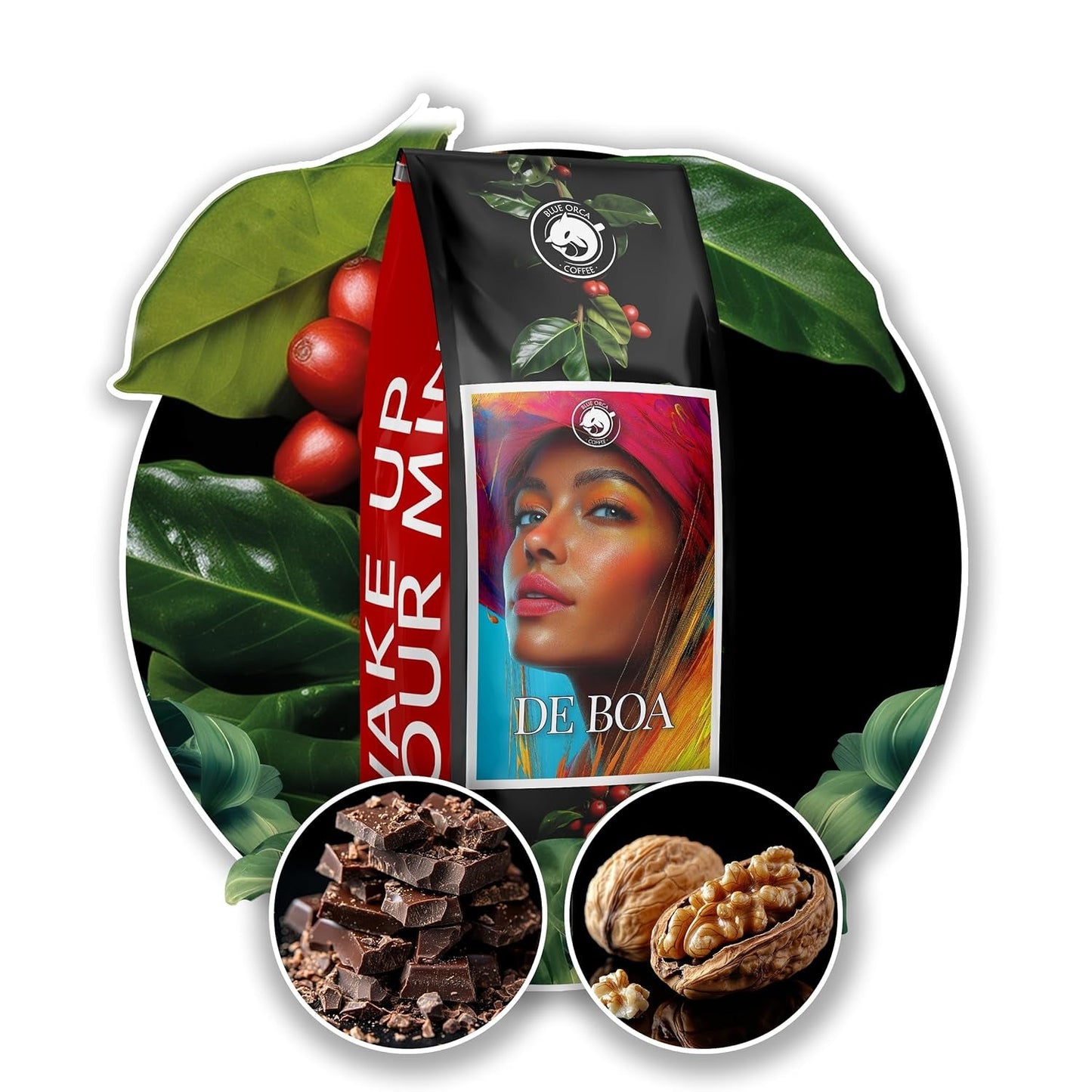 Malet kaffe DE BOA 1KG | 100 % Arabica | med inslag av choklad och nötter | medelrostade kaffebönor, låg syra | idealisk för espressomaskiner | Blue Orca Coffee Roastery