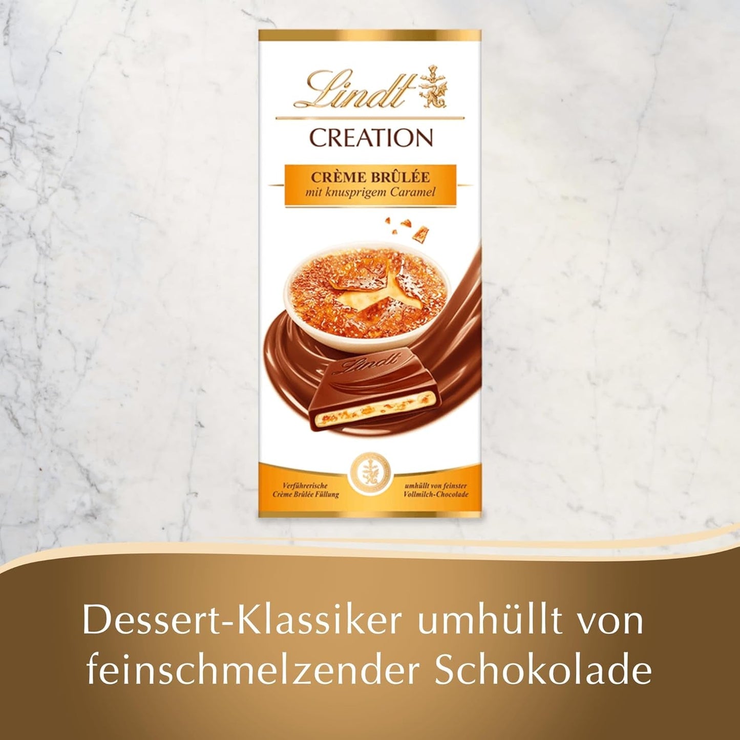 Bar Crème Brûlée Lindt Chocolate Creation | Crème Brûlée fyllning med krispig kola, toppad med den finaste mjölkchokladen | Chokladkaka | Chokladpresent, 150g