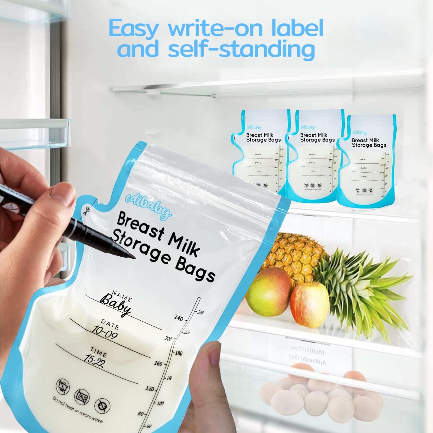 Edibaby, Påsar för bröstmjölk, 100 stycken, Steriliserad, utan BPA Tillbehör Mat och Amning Bebe Naty Shop