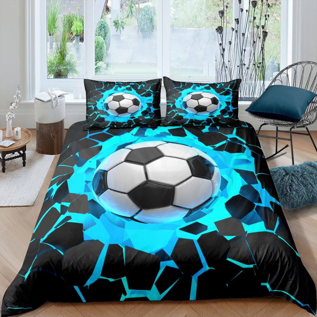 Barnsängkläder, fotboll, polyester mikrofiber Sängkläder - barn Naty Shop Blå 135 X 200 Cm