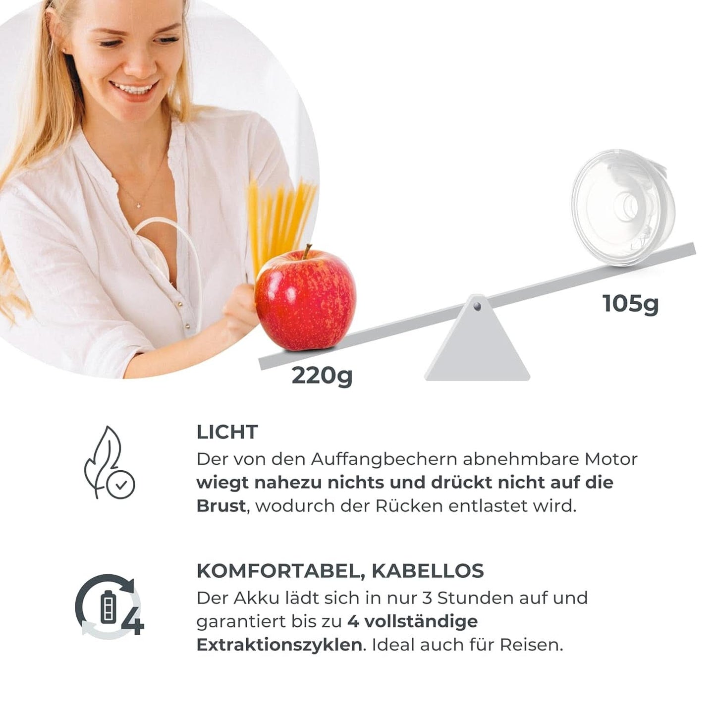 Nuvita Materno Smart Wear 1287W - Hands-free bärbar elektrisk bröstpump - 3-fas teknologi, anpassningsbar, portabel, dubbel bröstpump konverteringssats tillgängligt Tillbehör Mat och amning Bebe Naty Shop