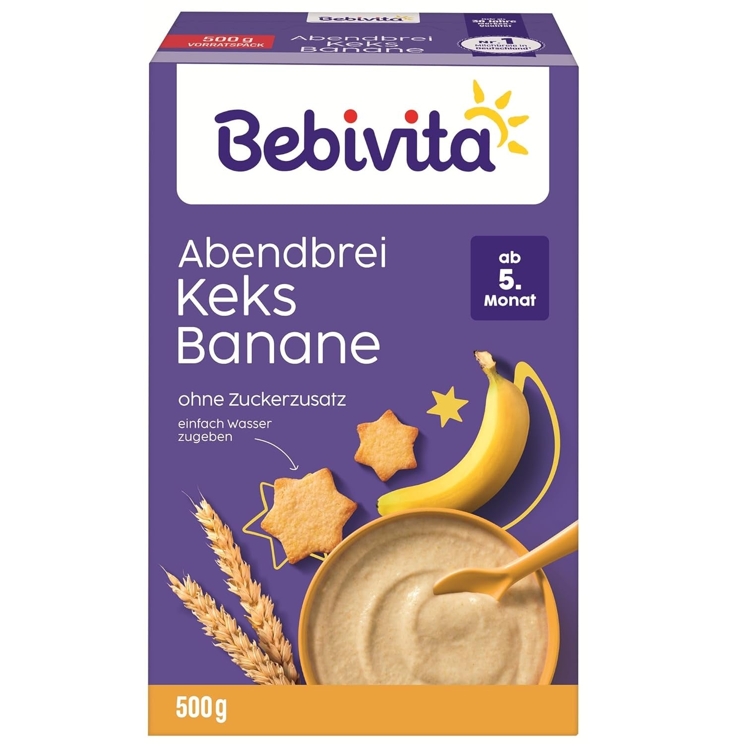 Kvällsgröt med kex och bananer (4x500g), mjölkgröt från 5 månader, utan tillsatt socker, med värdefulla mineraler och vitaminer, mycket mättande