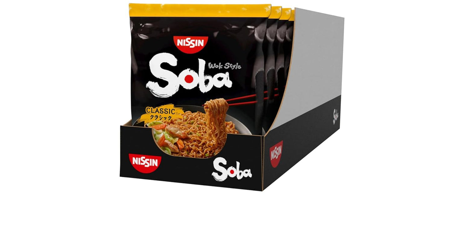 Nissin Bag Soba Noodles - Klassiska japanska snabbnudlar 9-pack Wok-stil med Yakisoba-sås Snabblagad asiatisk mat (9 x 109 g)