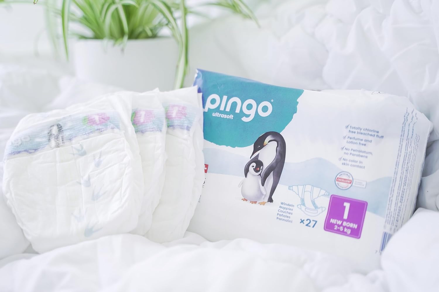 Ekologiska blöjor storlek 1 nyfödd (2-5 kg), 1 påse med 27 blöjor