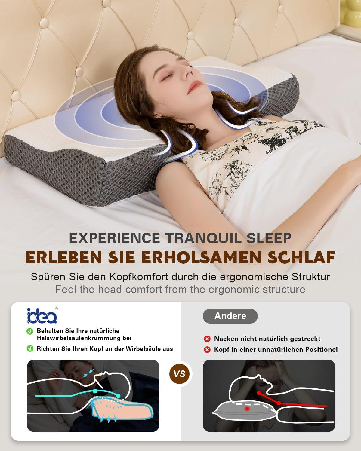 Nacksmärtskudde, ergonomisk ortopedisk nackkudde, sidobaksida buken Memory Foam Kudde, Antisnarkningskudde för män kvinnor (62 * 34,5 * 12/8cm) Cervikala ortopediska kuddar Naty Shop