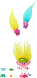 Mattel DREAMWORKS TROLLS United We Stand - Håriga överraskningar Viva Doll med ljusgult plyschhår och 3 överraskningstillbehör, för barn från 3 år och uppåt, HNF11