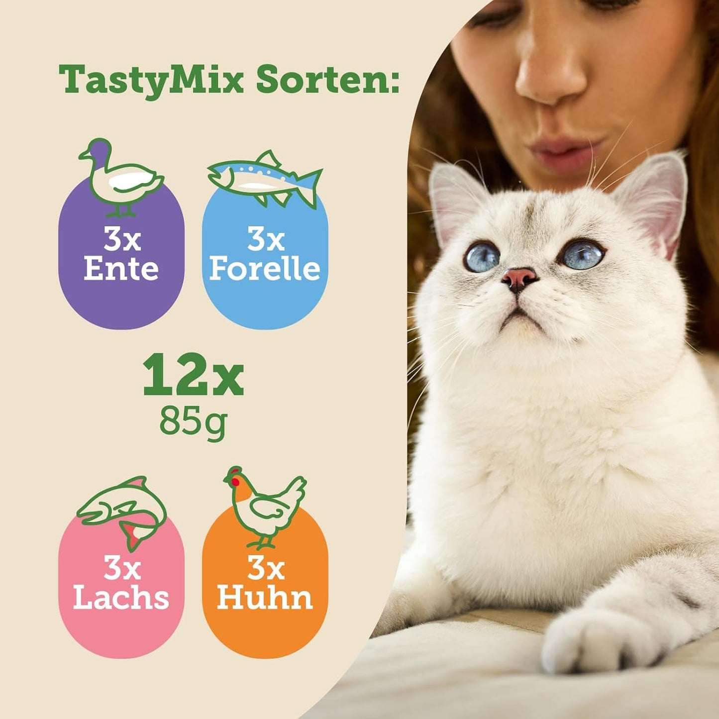MERA Cats Nature Adult Tasty Mix Premium våtfoder för katter 12x85g | Sockerfri och spannmålsfri | Våtfoder för vuxna katter med hög kötthalt | Ekonomipaket