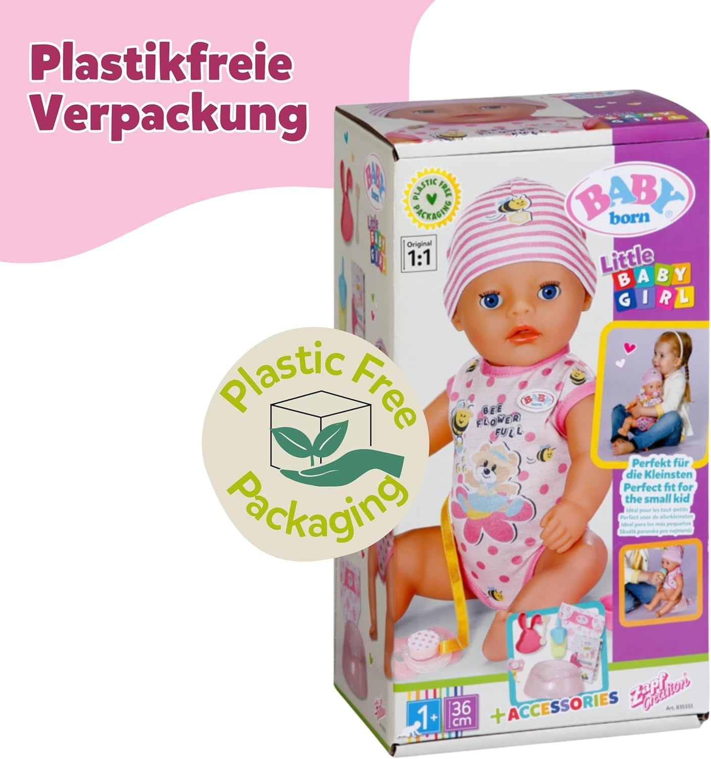 BABY Born Lena (Girl) - babydocka 36 cm - 7 funktioner inklusive tillbehör och madrass - Fungerar helt utan batterier - Passar små barn från 1 år