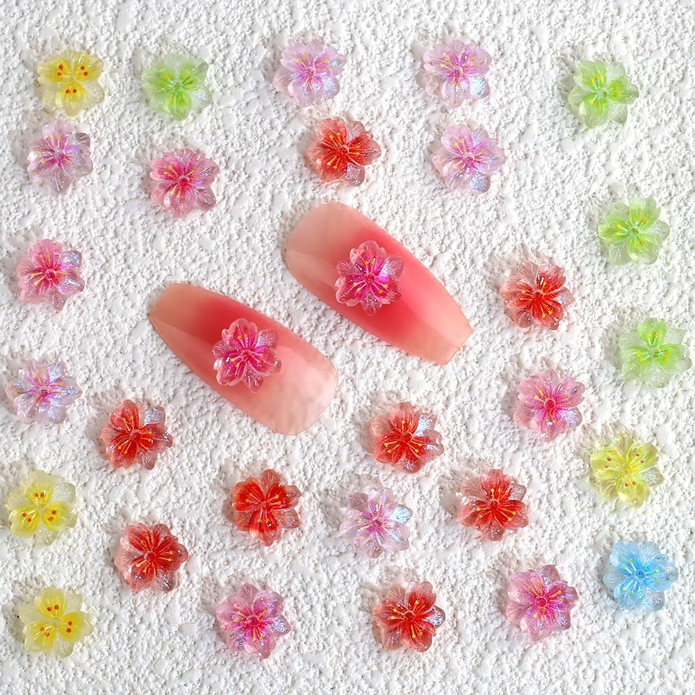 50st 3D Blume Nagel Charms Nägel Zubehör Nageldesign Glitzersteine ​​Nailart Strasssteine ​​Flower Nail Charms Luminous Flower Nail Art Charms Bunte Blumen Deko Nagel Steinchen Blommor Nail Strass