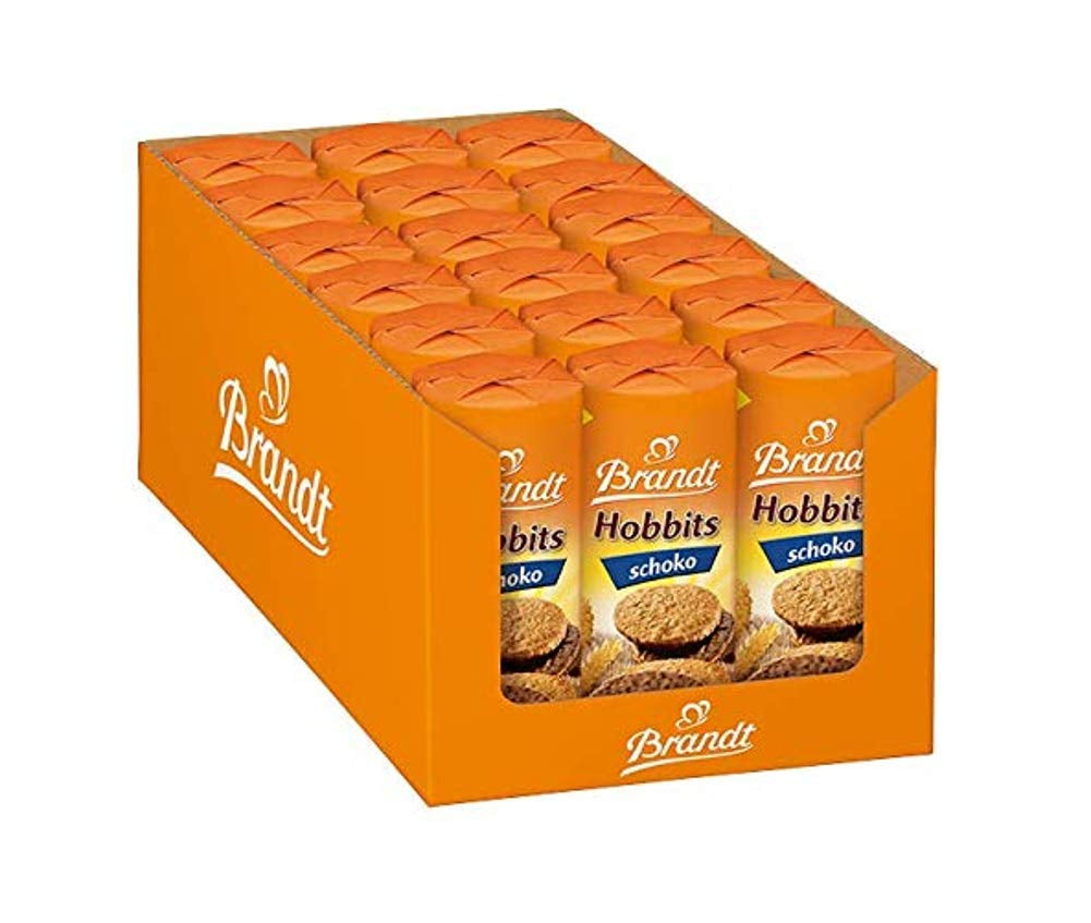 Brandt Hobbits Choklad - Paket med 18 - Förvaringslåda - Fullkornsfiberrika havregryn Halvfina chokladkakor (18 x 265 g)