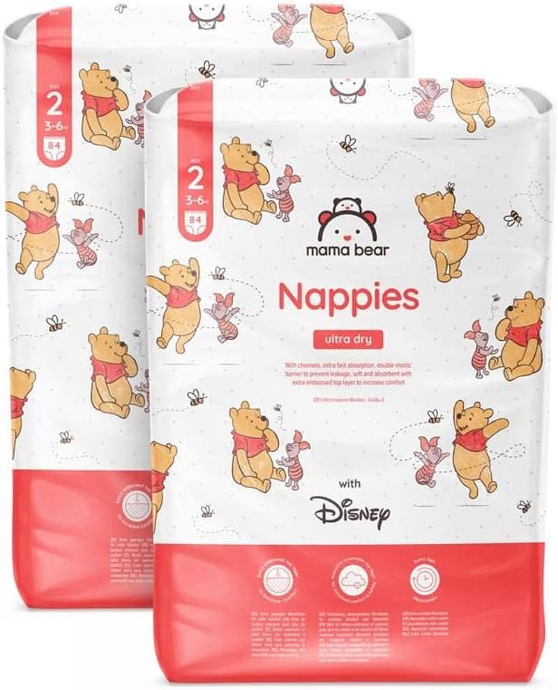 Mama Bear Disney Ultra Dry blöjor storlek 4 (8-14 kg), vit, 84 stycken (1 förpackning) Naty Shop storlek 2 (3-6 kg) Månadsförpackning