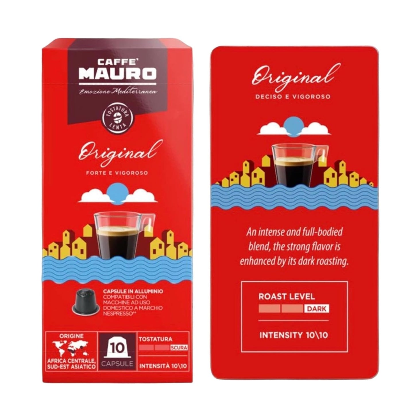 Caffè Mauro Torrefazione Kaffeekapseln Espresso Original, Intensität 10/10-50 Kapsel aus Aluminium - Kompatibel med Nespresso* Haushalts-Espressomaschinen - Hergestellt i Italien
