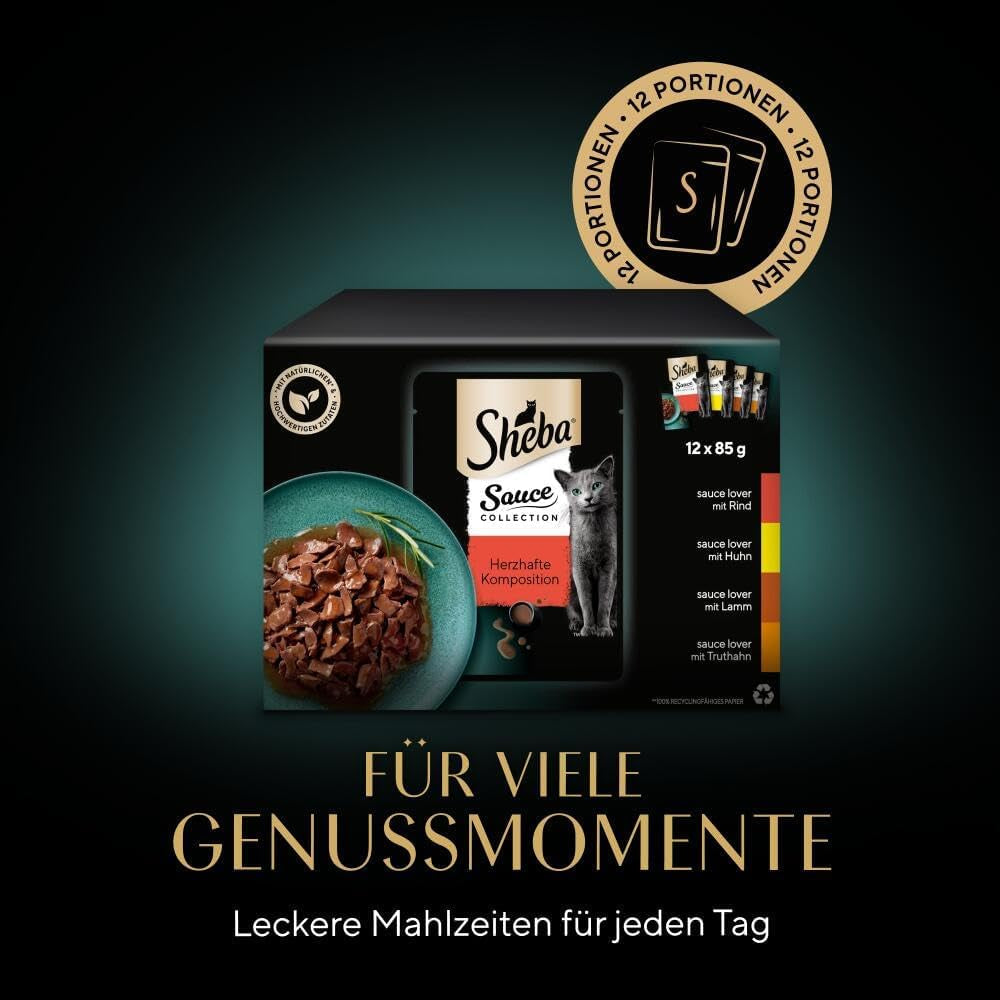 Sheba Sauce Collection våt kattmat, portionspåsar, salt multipack, 4x12x85g