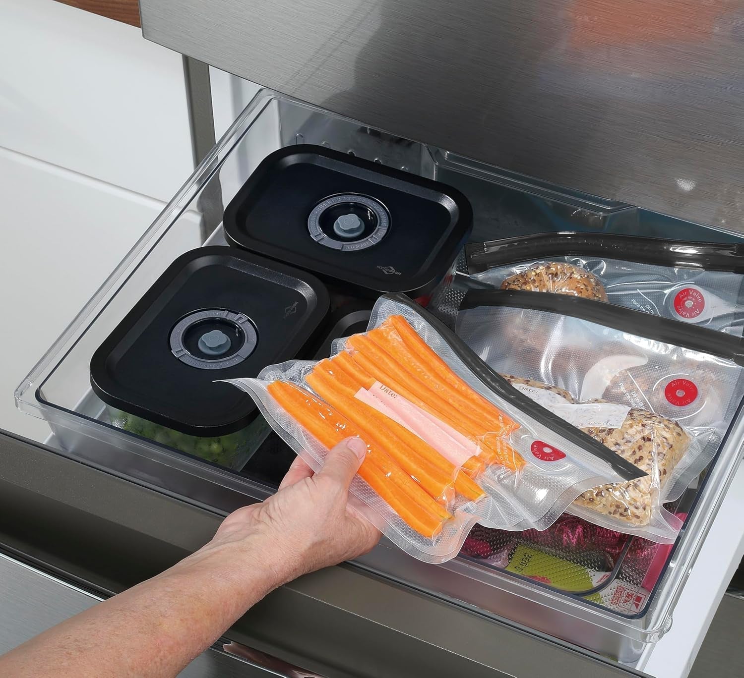 Vakuumsats Küchenprofi EASYFRESH | Set med 7 delar | 1x elektrisk vakuumpump, 1x vakuumburk S, M och L, 3x vakuumpåsar 22x21 cm | borosilikatglas, högkvalitativ plast | beredning och förvaring Matförvaringslådor Naty Shop