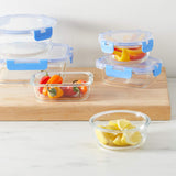 Amazon Basics matbehållare med lufttäta glaslock, 14-delars set, 7 behållare och 7 lock, BPA-fri, klar med blå silikontejp Matförvaringslådor Naty Shop