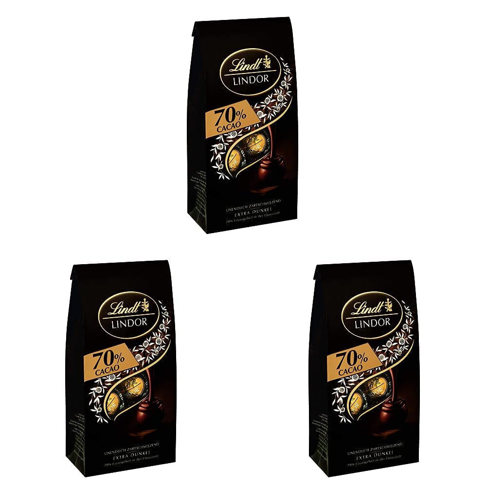 Lindor chokladbollar 70% extra mörk kakao | 137g påse | Ca. 10 bollar fin mörk choklad med fyllning som smälter i munnen | Gåva av choklad | Choklad present