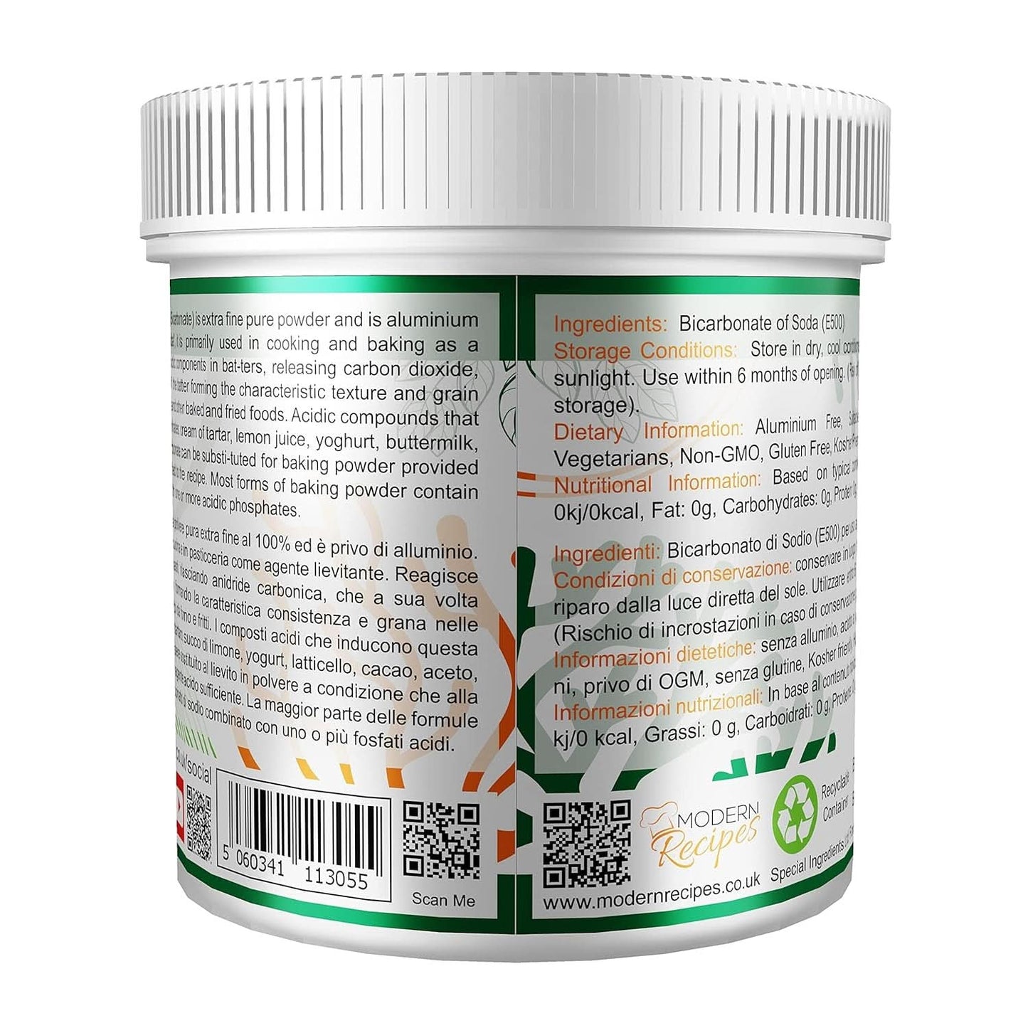 Specialingredienser Natriumbikarbonat - Premium Qualität Extra Fint Powder, Vegan, Gvo-Frei, Glutenfrei - Recycelbarer Behälter Kitchen Naty Shop