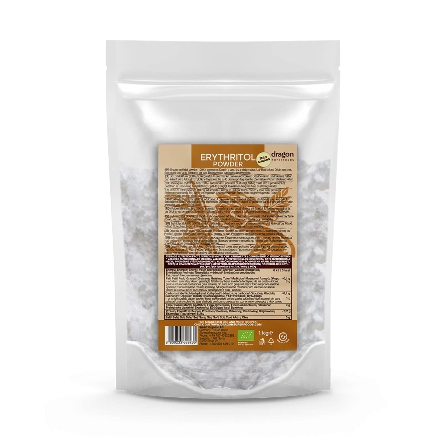 Bio Erythrit - Pulver, 100 % Bio, Vegan, Null Kalorien-1 kg sötningsmedel Naty Shop Standardtitel