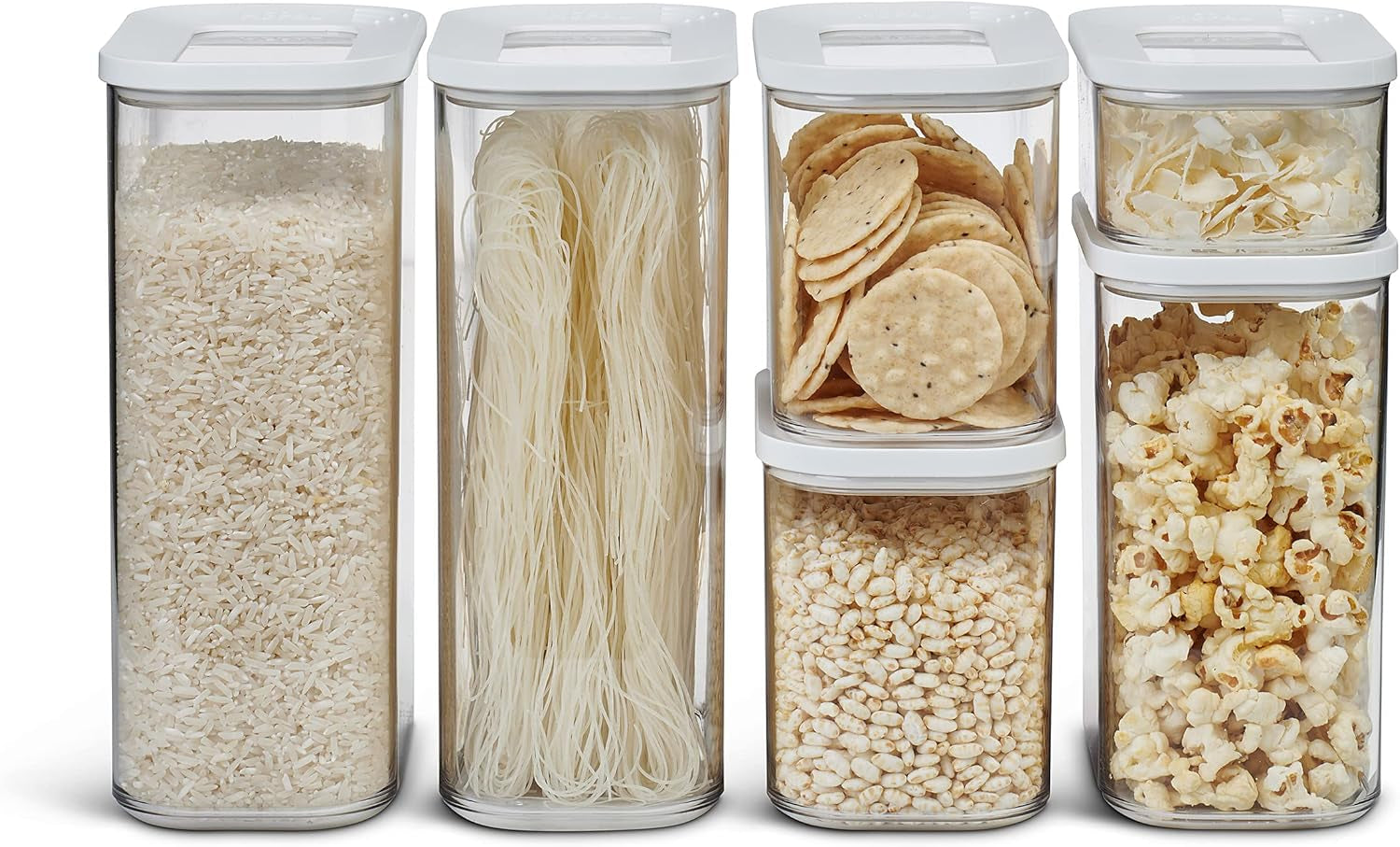 Mepal Set med 6 förvaringsburkar med lock - Rektangulära matbehållare - Köksarrangör i plast - Lufttäta förvaringsbehållare - 2x 2000ml, 2x 1000ml, 1x 1500ml & 1x 425ml - Vita Naty Shop Matförvaringslådor Vita 6-delade set