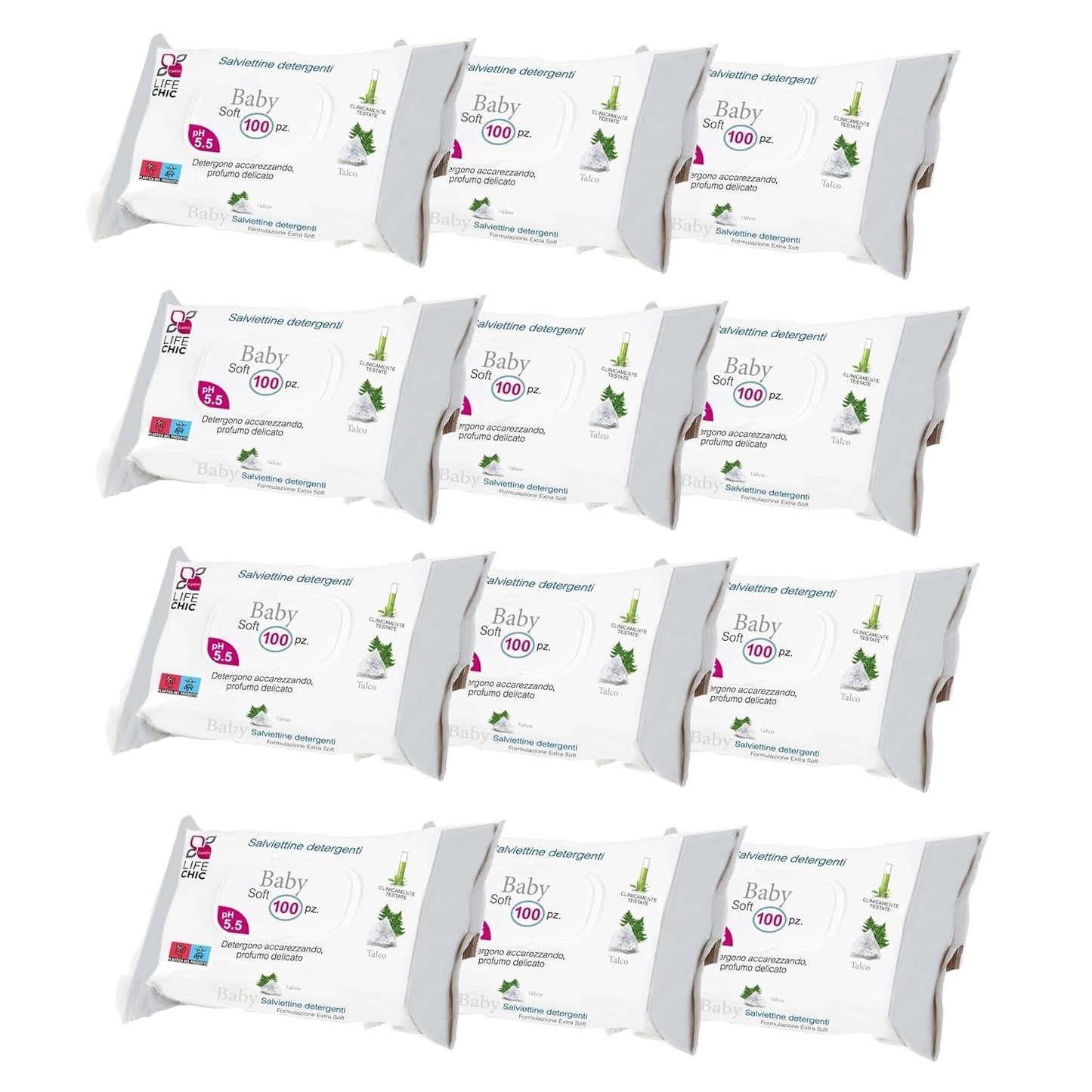 Babyservetter med talk för känslig hud, alkoholfri, hudvänlig, pH 5,5, lätt doftande, 1200 Count (12-pack)