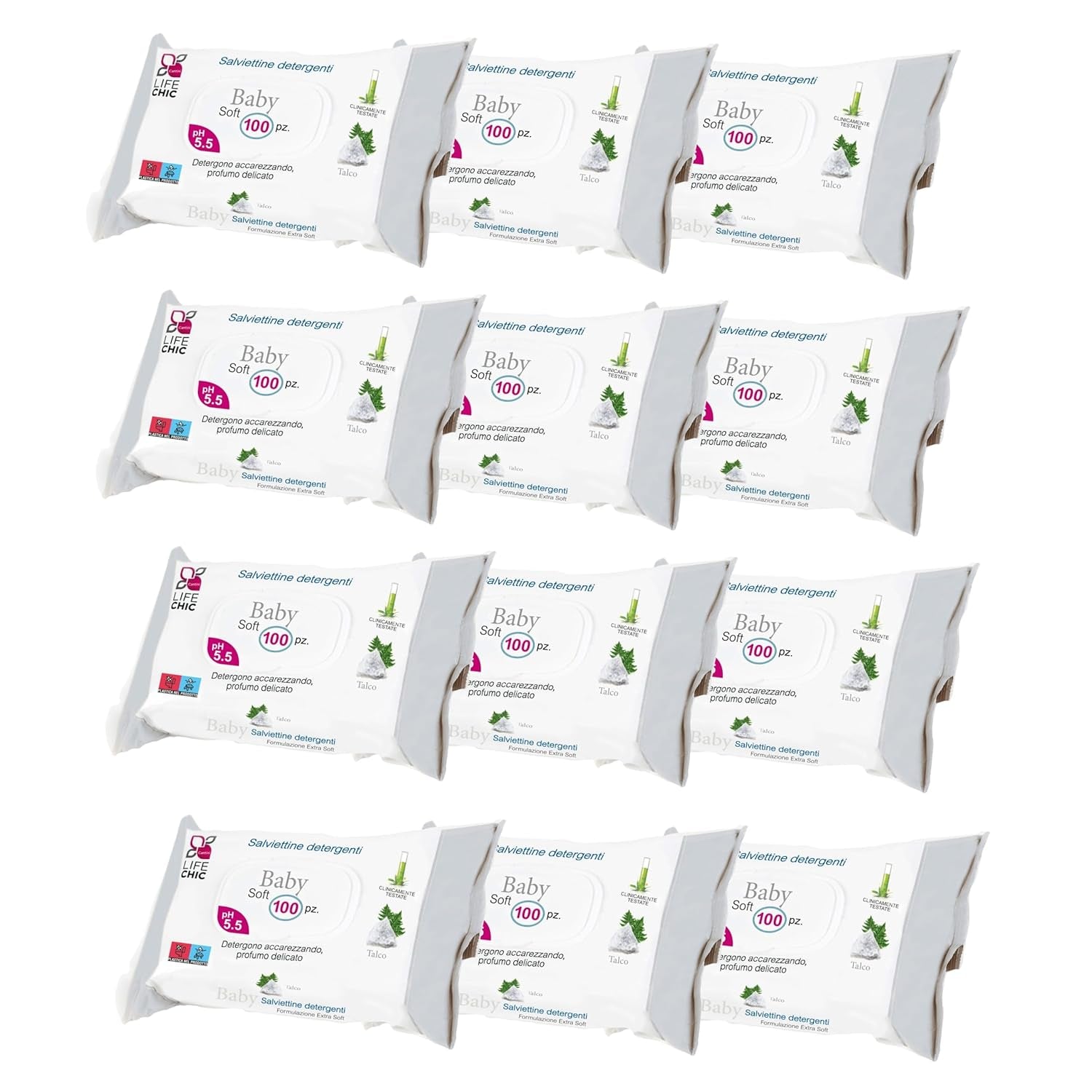 Babyservetter med talk för känslig hud, alkoholfri, hudvänlig, pH 5,5, lätt doftande, 1200 Count (12-pack)
