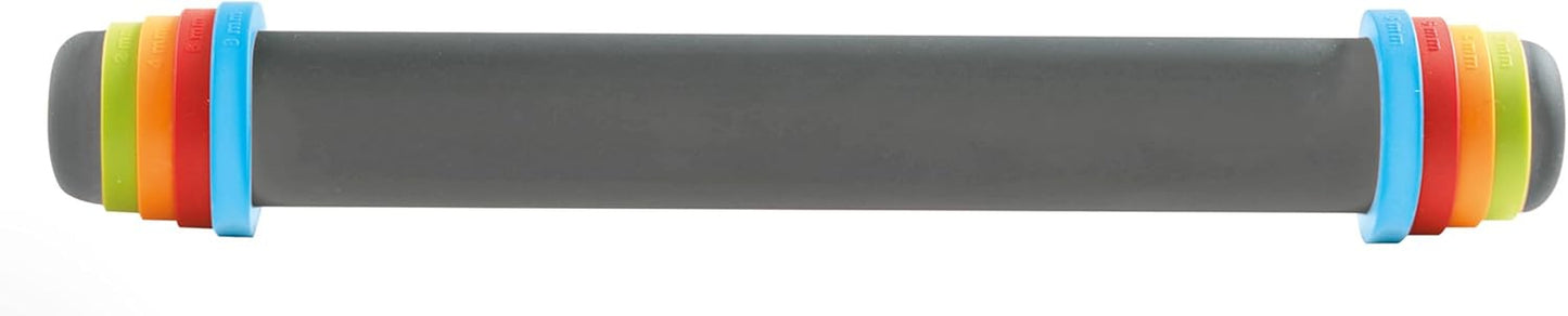 MASTRAD - Kavel - Grå - med justerbara ringar - 2 mm för färsk deg, 4 mm för kakor, 6 mm för mördegskakor, 8 mm för pizza - gjord av silikon - med non-stick beläggning - BPA fri - 41 cm