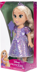 Disney Princess Rapunzel 35 cm docka, reflekterande glitterögon, rörliga leder, avtagbar klänning, skor, krona, långt blont hår, för tjejer 3+
