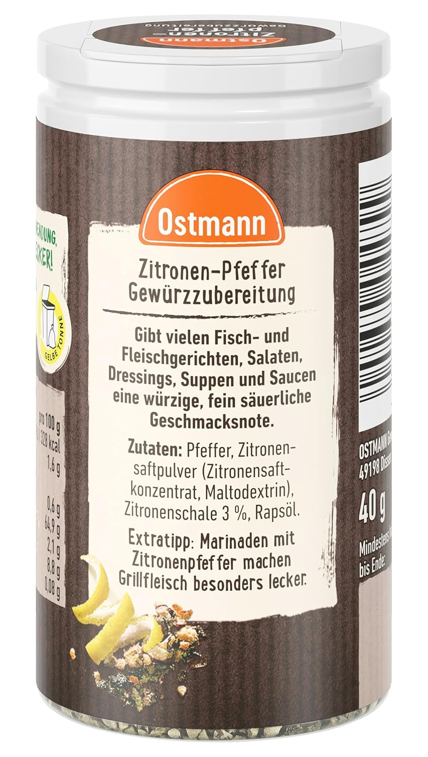 Ostmann Gewürze - Zitronenpfeffer Gewürzzubereitung | För salladsdressingar, såser och fiskrätter 40 g i Der Streudose