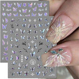 2 Blätter Schmetterling Nagelsticker Selbstklebend,Muschel Glitzer Nail Art Butterfly Nagelsticker Lila Grau Schmetterlinge Nagelaufkleber Relief Laser Butterflies Nagel Sticker Nageldesign Zubehör