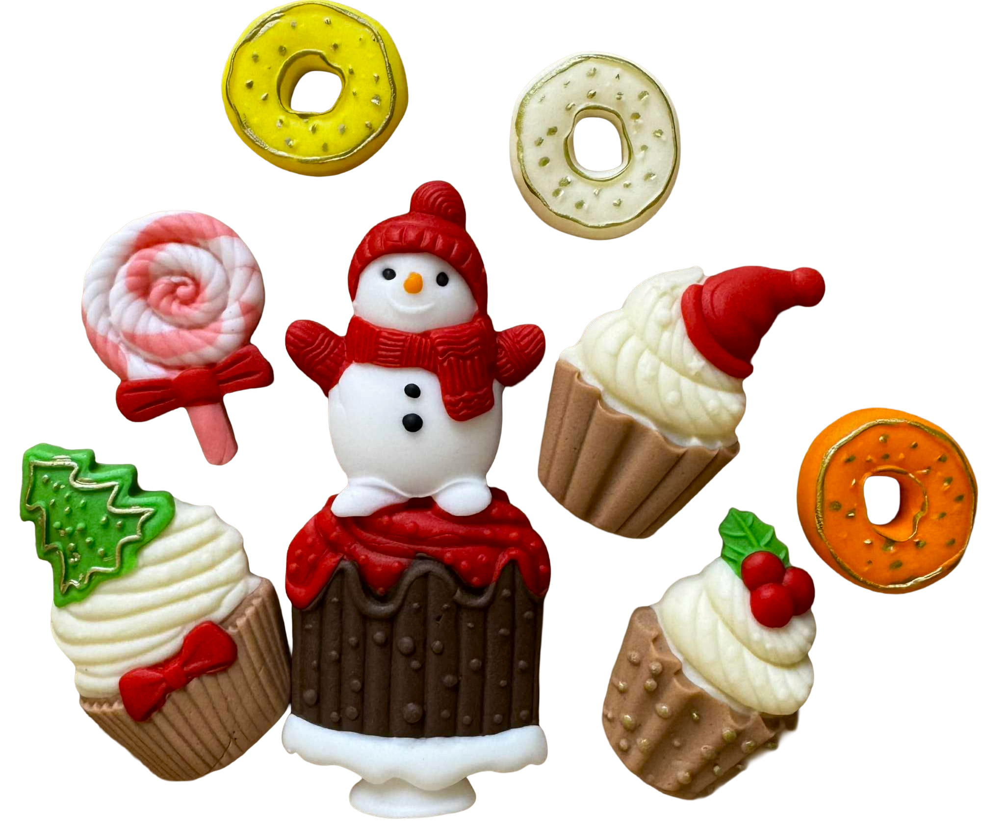Set med 8 ätbara dekorationer, juldekorationer från Sugar Paste Nati Shop