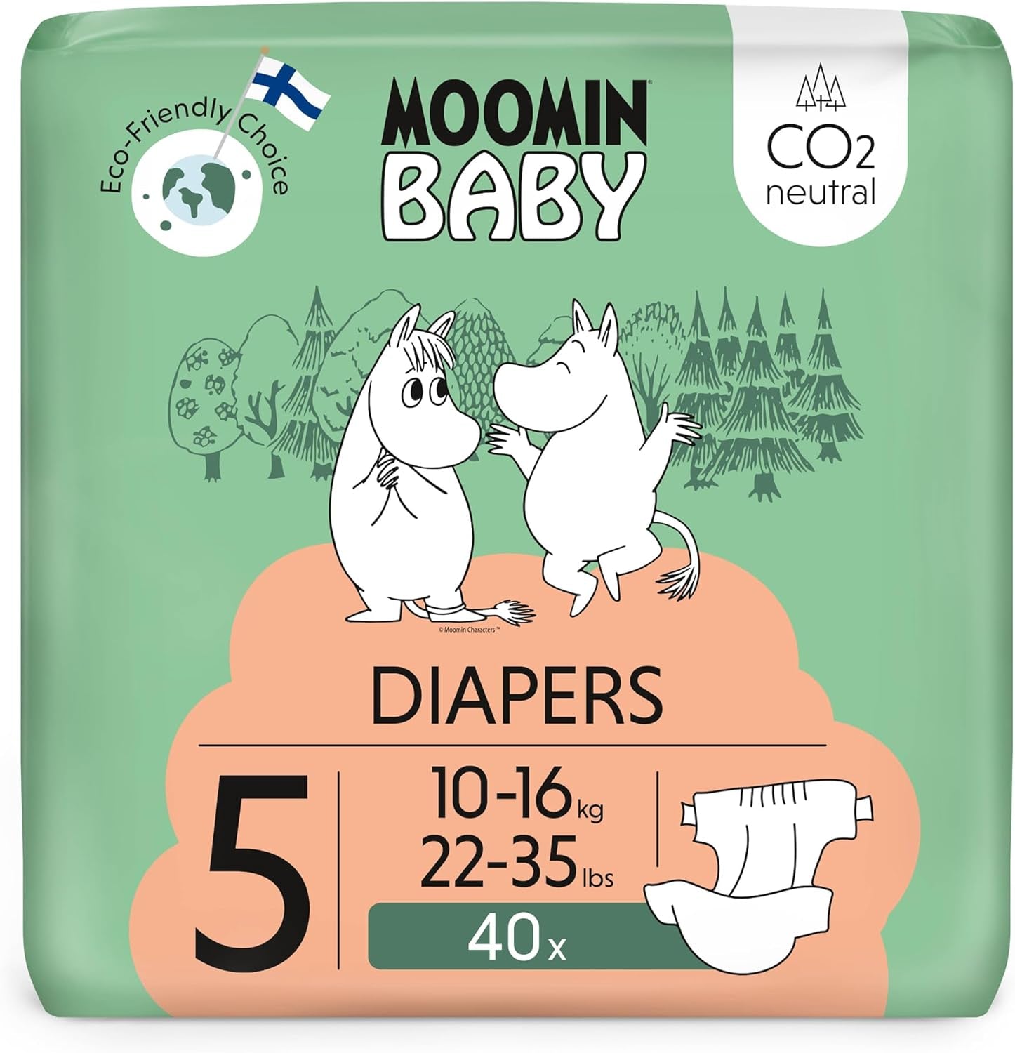 Mumin Baby Eco-blöjor, storlek 3, 5-8 kg, 48 delar, mjuka premiumblöjor | Mjuk och hudvänlig, andas, absorberande, inga onödiga kemikalier |