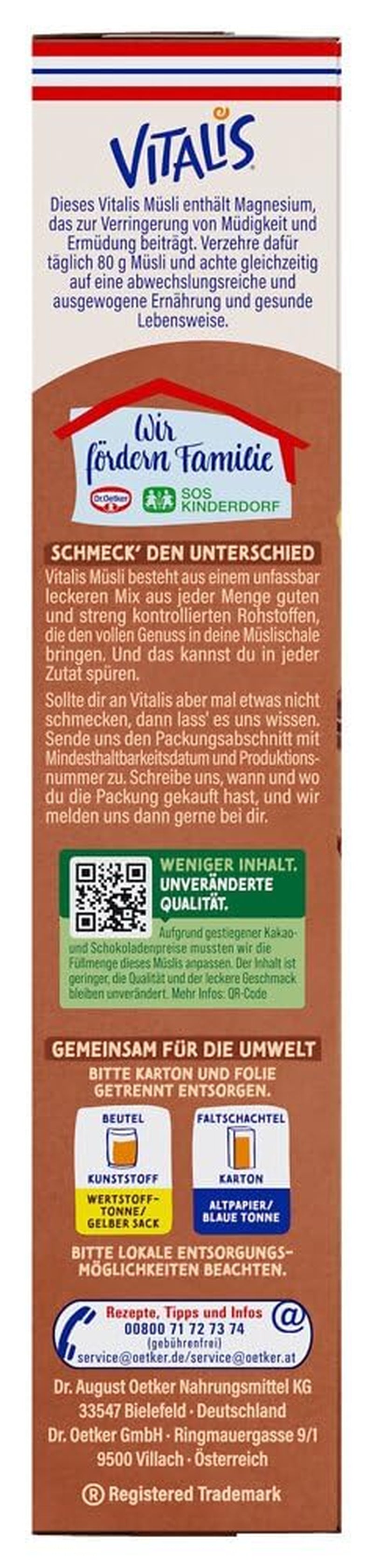 Dr. Oetker Vitalis Chokladmüsli Classic: Frukostmüsli med mjölk och mörk choklad, förpackning om 7 (7 x 600g)