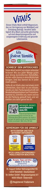 Dr. Oetker Vitalis Chokladmüsli Classic: Frukostmüsli med mjölk och mörk choklad, förpackning om 7 (7 x 600g)