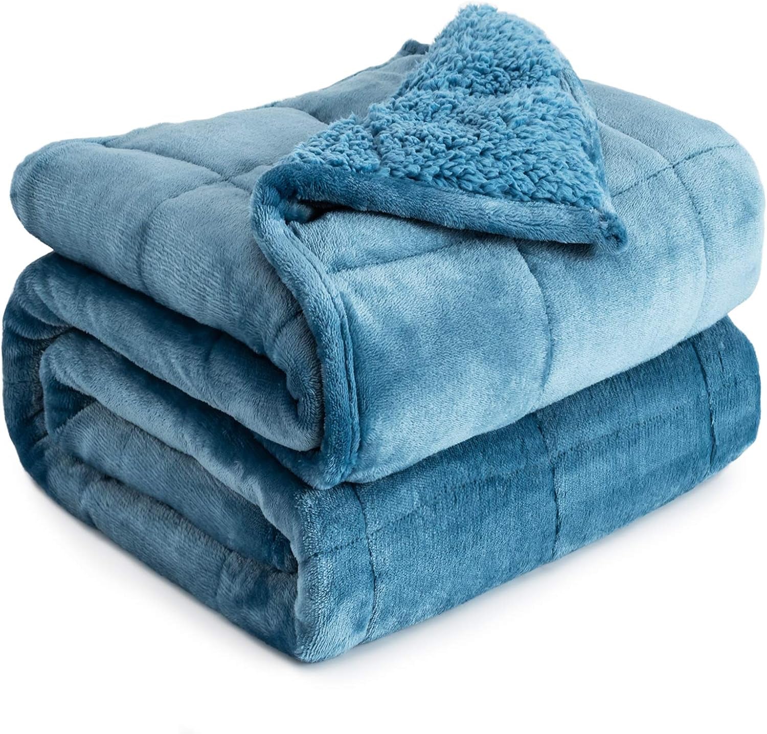 Bomullsblå tyngdfilt, 6,8 kg, queen size, flanell, lurvig, sherpa, tyngdfilt för vuxna, bekväma tyngdfiltar för att lugna och koppla av, tunga täcken, 152,4 X 203,2 Naty Shop skifferblå täcken och täcken 60 * 80
