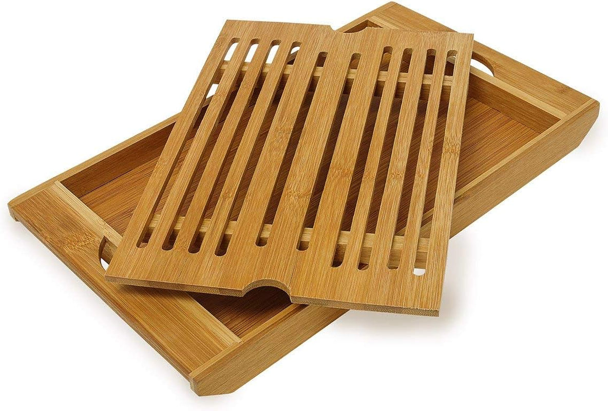 Relaxdays Rullande brödkorg med låda, bambu, HxBxD: 21 x 40,5 x 28 cm, trä, natur & bambu skärbräda ca. 3 x 37 x 21,5 cm Skärbräda med smulbricka för enkel rengöring naturliga matförvaringslådor Naty Shop