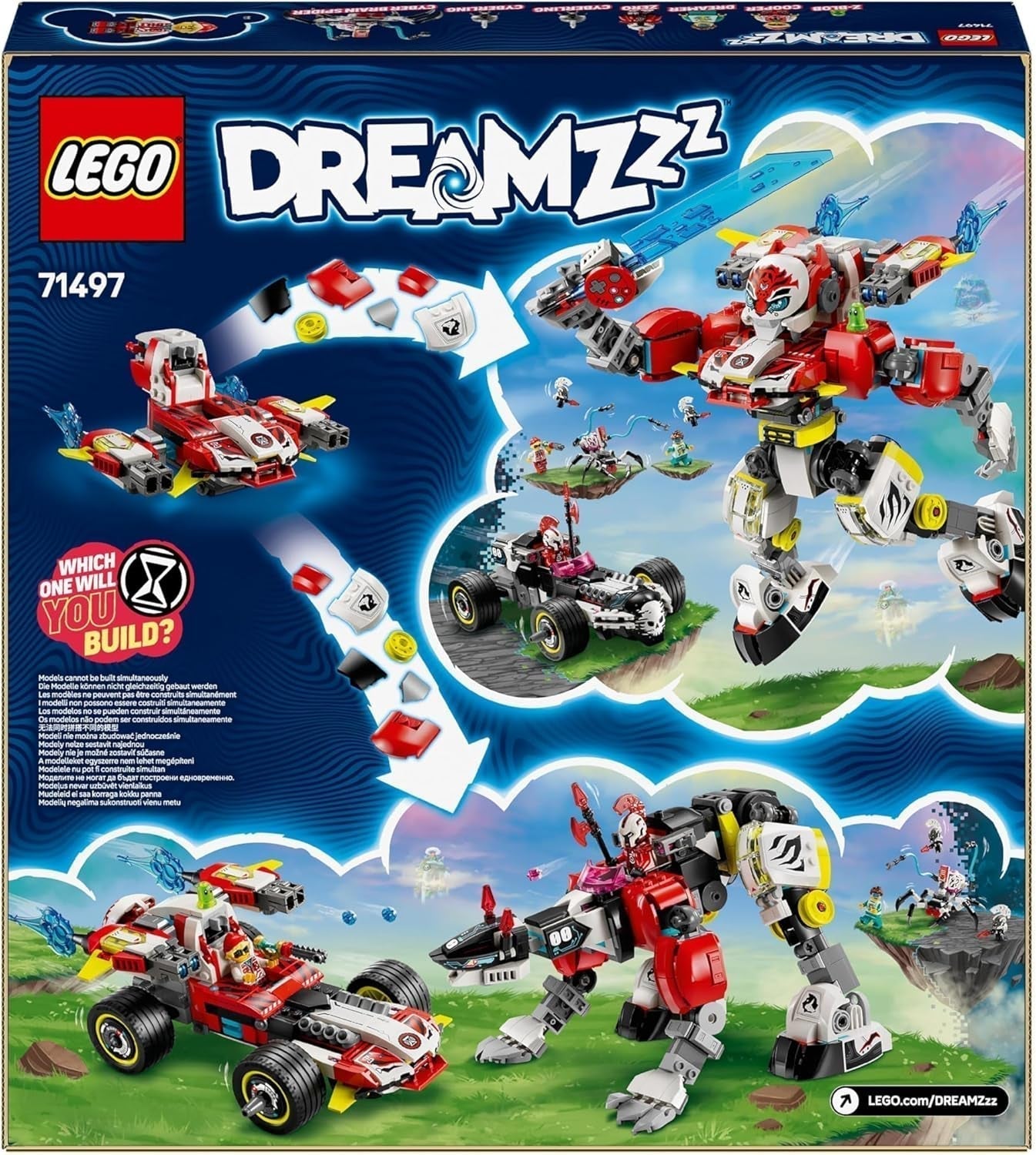 LEGO Dreamzzz Coopers Tiger Mech och Zero'S Hot Rod Car, leksaksbil för barn, present till 9 år gamla pojkar och flickor, 2-i-1 lekset med mek och minifigurer 71497 Byggset Besuche den LEGO-Store