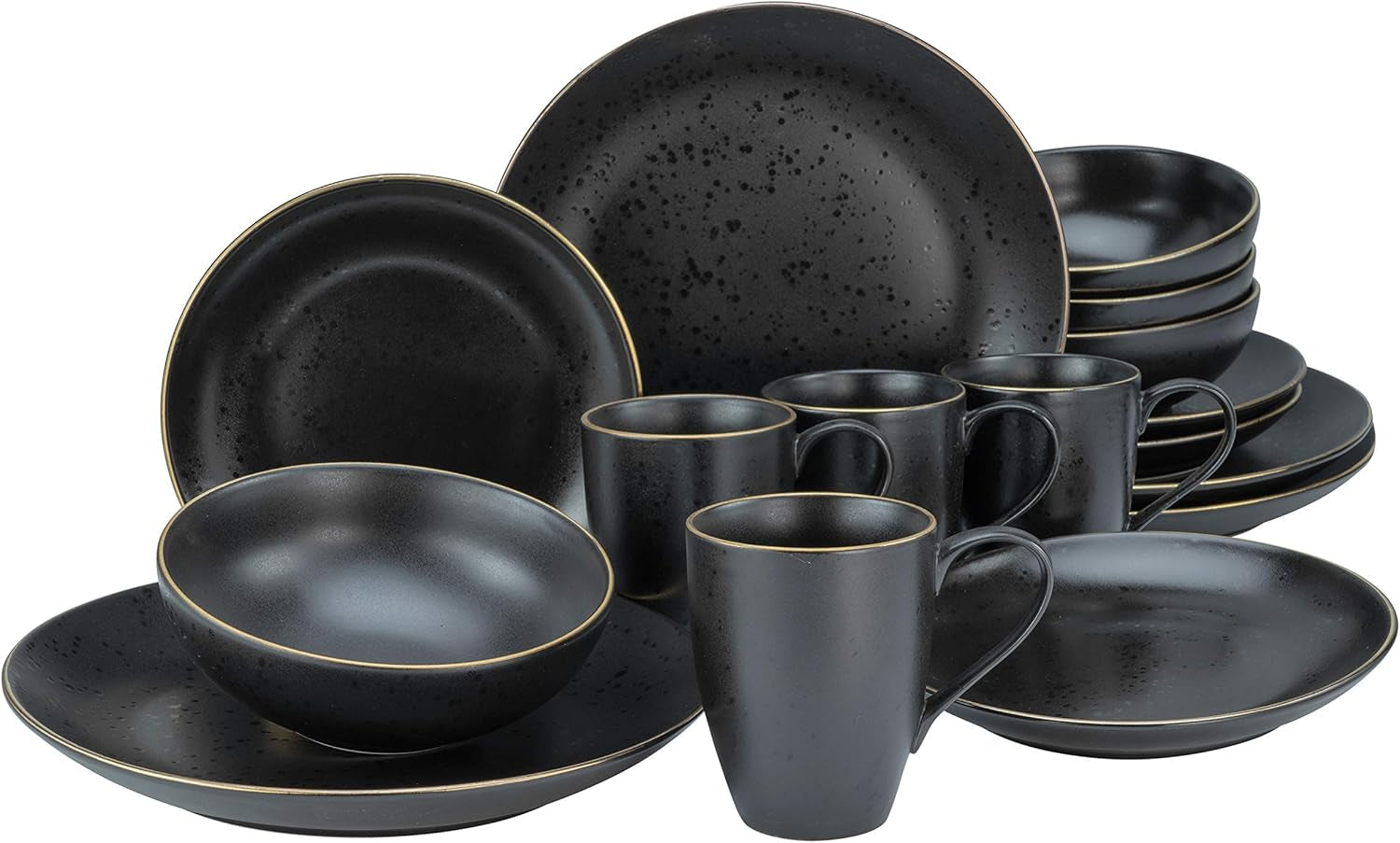 CreaTable, 22699, Industrial Gold BLACK Series, 16-delat servisset för 4, Porslin Combo Service, Diskmaskin och Mikrovågssäker, Kvalitetstillverkning