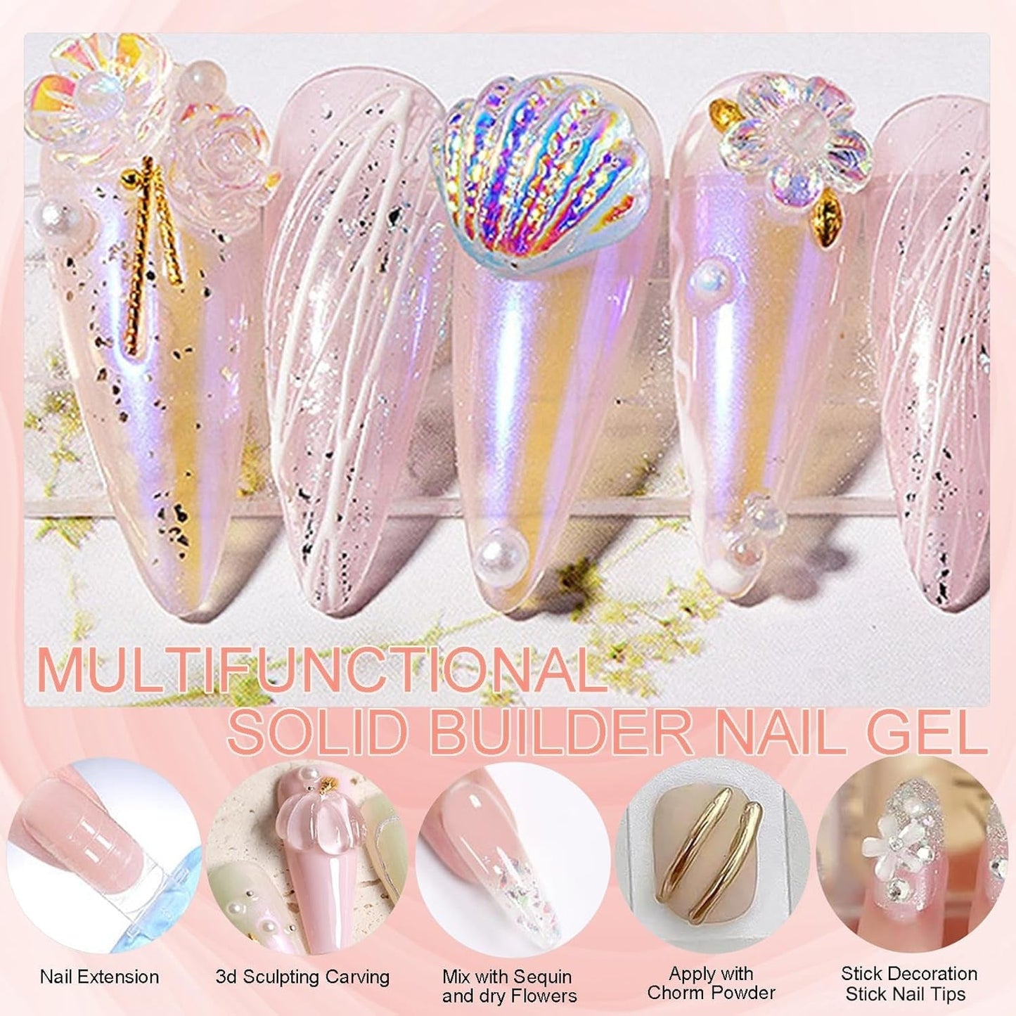 NAILGIL Solid Gel Nagellack, Solid Gel Nagellim, 3D Nail Art Skulptur med verktygsuppsättning, DIY Hemmasalong, Transparent 15G