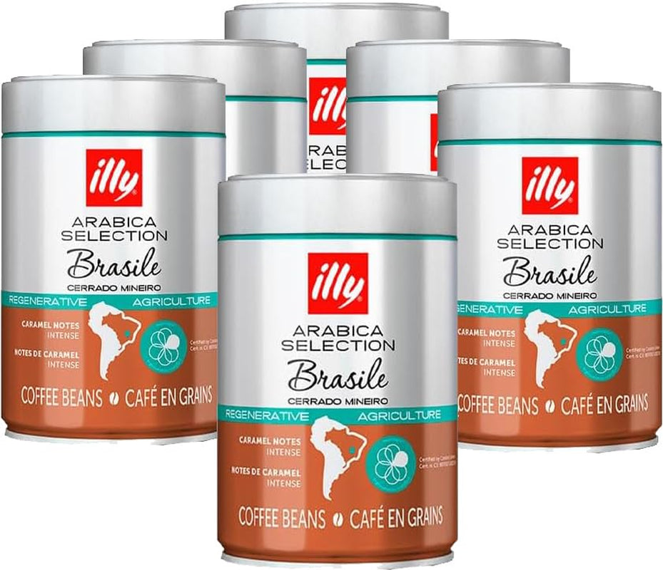 ILLY 6 lådor kaffebönor, 250 gram styck, Arabica Selection, Brasilien, Cerrado Mineiro-certifikat, Regenagri