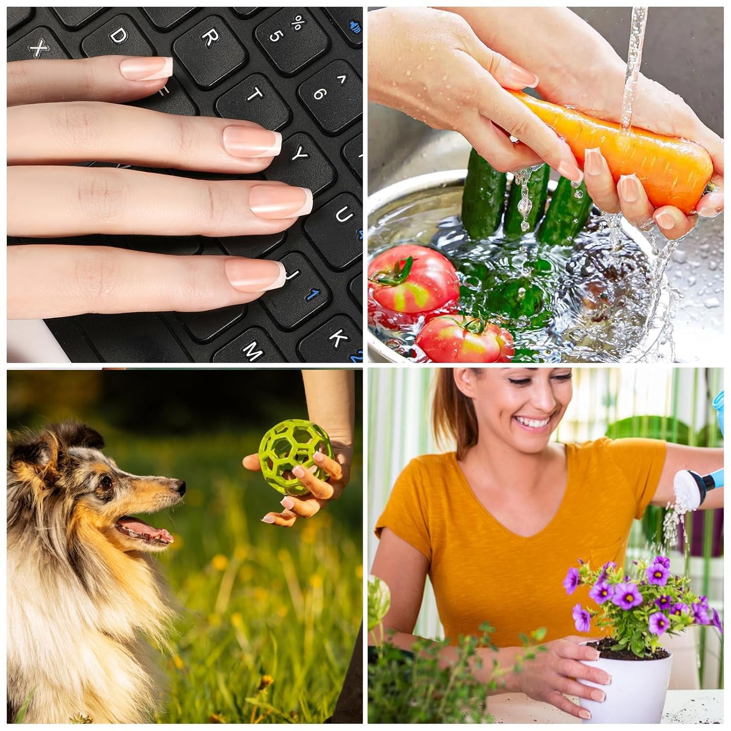 360 stycken franska konstgjorda naglar Medium rektangel falska naglar med falska nagelfilar Naturliga tips DIY Press On för damer och kvinnor