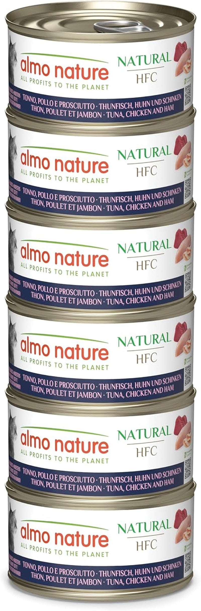 Almo Nature HFC Natural - Våtfoder för vuxna katter - Tonfisk, Kyckling och Skinka - Mänsklig kvalitet, Glutenfri - 6 x 70g