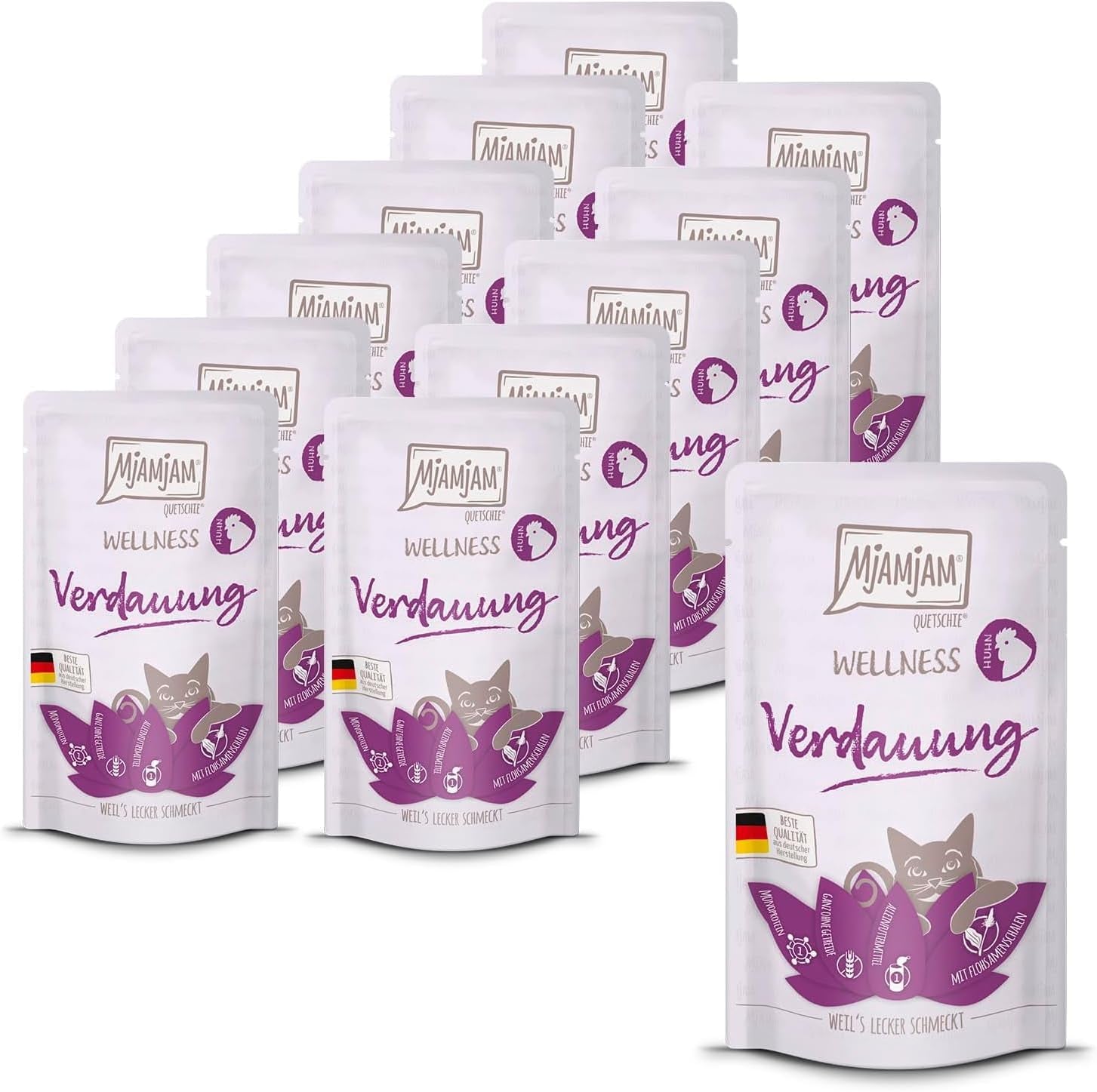 MjAMjAM - Premium våt kattmat - Wellness - Digestive - Kyckling, förpackning om 12 (12 x 125 g), spannmålsfri