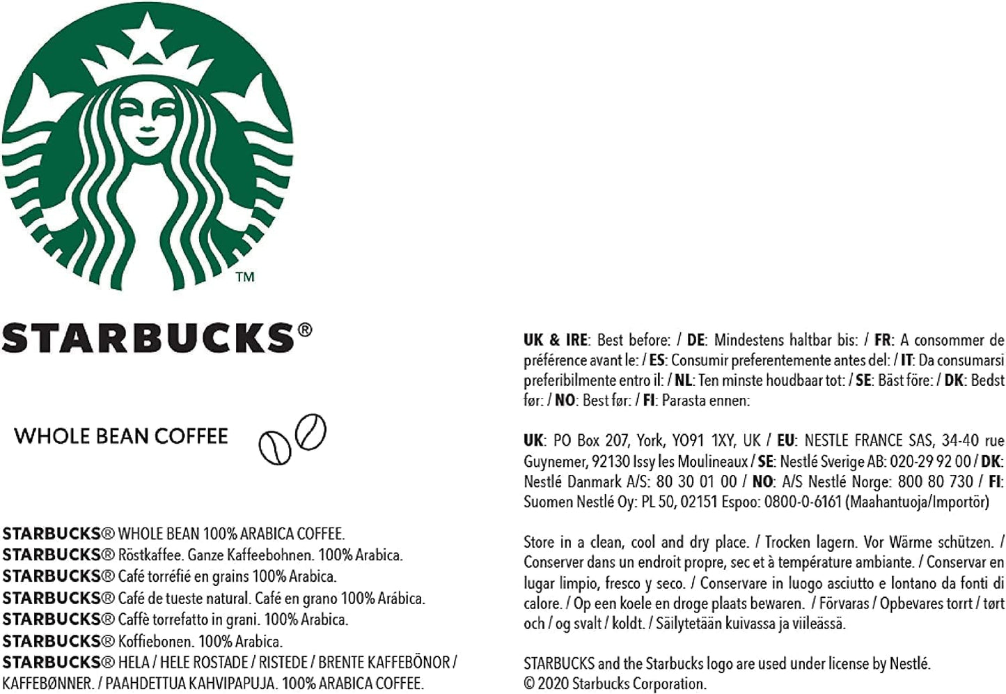 STARBUCKS Single Origin Colombia kaffe, medelrostat, hela bönor 450 g (förpackning med 4)
