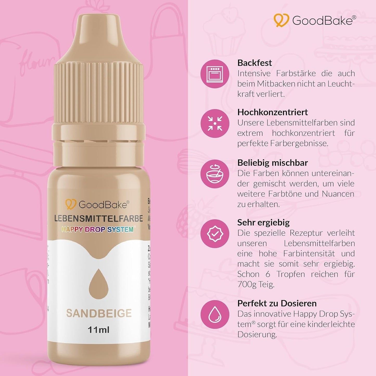 Goodbake Pastell Sand Beige Matfärgning (11ml) - Högdosfärgad matfärg - För färgning av kakor, fondant, smörkräm, macarons, drycker, slem och många andra föremål. 100% vegan