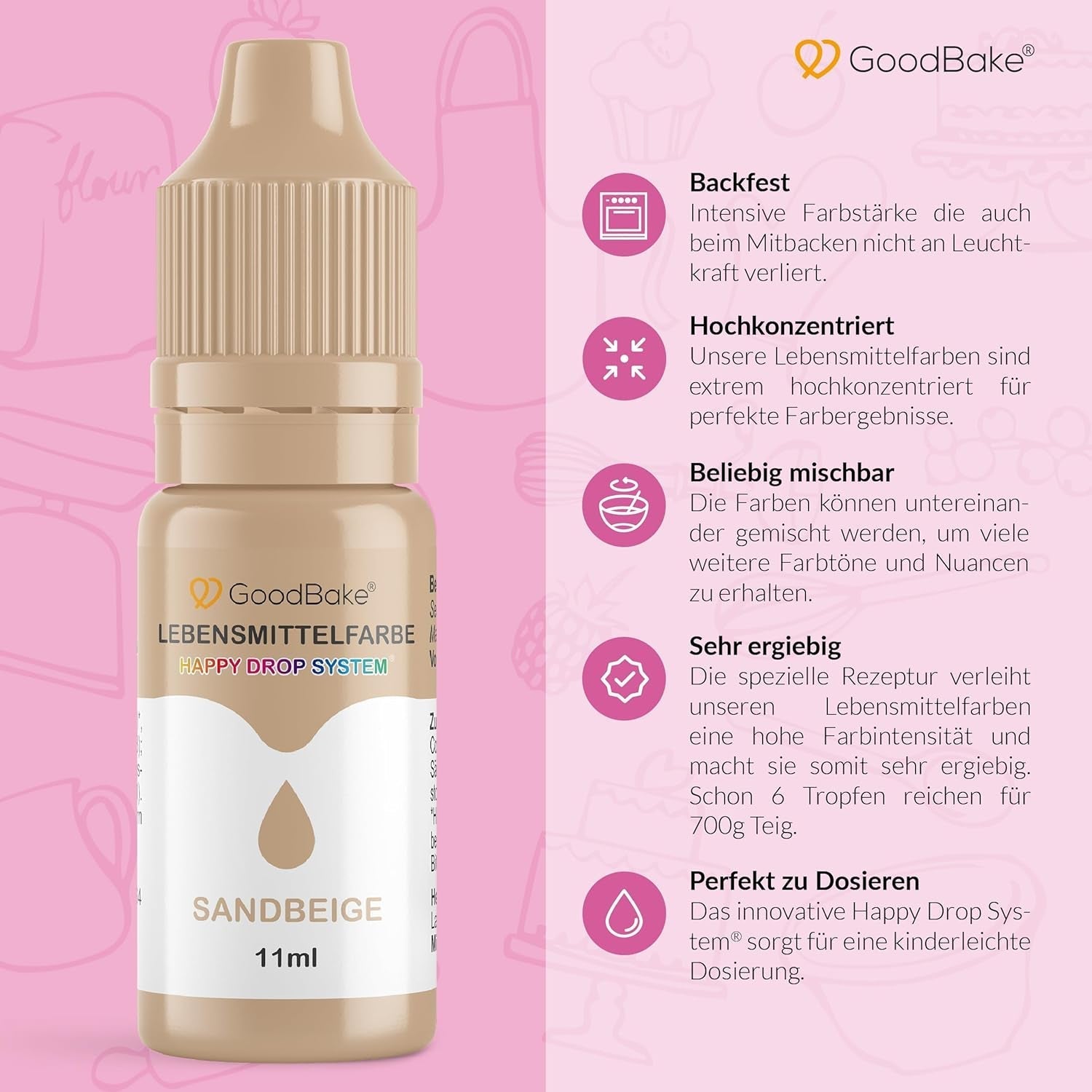 Goodbake Pastell Sand Beige Matfärgning (11ml) - Högdosfärgad matfärg - För färgning av kakor, fondant, smörkräm, macarons, drycker, slem och många andra föremål. 100% vegan