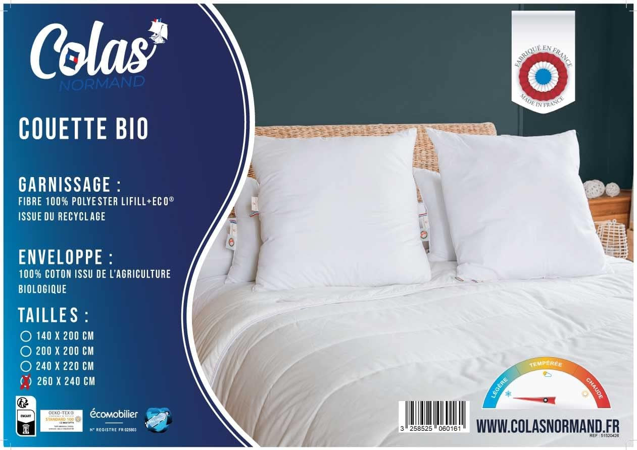 COLAS NORMAND täcke 260 X 240 cm, ekologisk bomull och återvunnen fyllning, lätt, mjuk, maskintvättbar i 40 °C Täcken och täcken Naty Shop